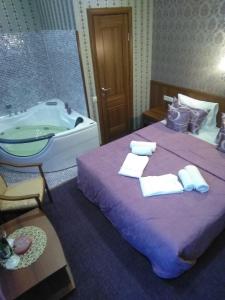モスクワにあるMini-Hotel Askaのベッドとバスタブ付きのホテルルームです。