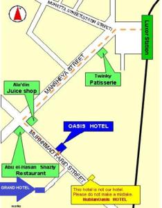 un mapa del hotel oasis y sus terrenos en Oasis hotel en Luxor