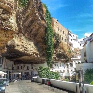 un edificio con hiedra creciendo a un lado de una montaña en Casa Marta, en Setenil