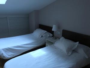 バレンシアにあるAtico En El Centroのホテルルーム ベッド2台 白いシーツ付