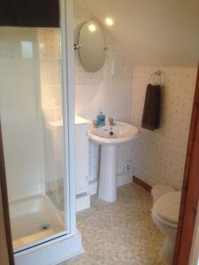 a bathroom with a sink and a toilet and a shower at Creag Na Mara B&B in Thurso