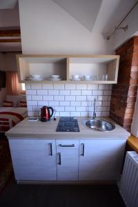 a kitchen with a sink and a counter top at Willa Starowiejska in Racibórz