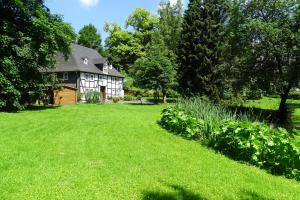 a large yard with a house in the background at Ferienwohnung "kleine Auszeit" in Olsberg