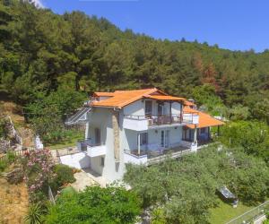 an aerial view of a house with an orange roof at Studios Niki in Koinyra