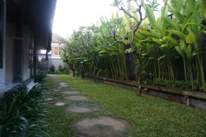 a garden with a walkway with grass and plants at Mai Guesthouse in Sanur