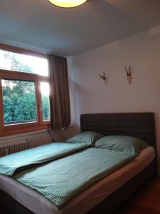 a bed in a bedroom with a window at Am Berg 34 in Maria Alm am Steinernen Meer