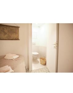 アルルにあるAppartement centre ville d'Arlesのバスルーム(ベッド1台付)、トイレが備わります。