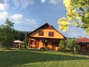 una casa con un césped verde delante de ella en Hanga Apartments, en Sovata