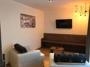 Televízia a/alebo spoločenská miestnosť v ubytovaní Dolomeet Boutique Hotel