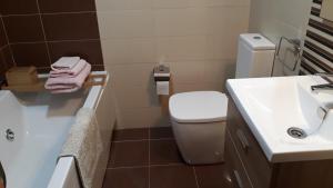 une salle de bain avec un lavabo et des toilettes et un lavabo dans l'établissement Apartamento frente al mar, à San Pedro