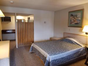 Habitación de hotel con cama y TV en Slumber Lodge Williams Lake, en Williams Lake
