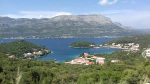 vistas a un lago con montañas en el fondo en Apartman Andrea, en Korčula