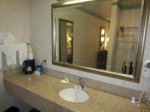 a bathroom counter with a sink and a mirror at Old Town Inn in San Diego