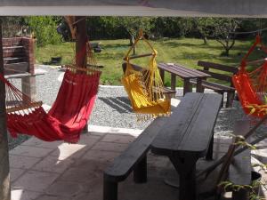 zwei Hängematten, die von einem Picknicktisch im Park hängen in der Unterkunft Melrose B&B in Clonakilty