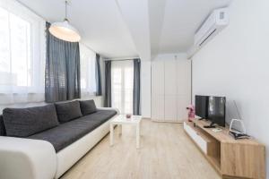 a living room with a couch and a tv at Apartmani Paradise in Petrcane