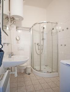 プラハにあるCasa Anna Apartment Opletalovaのバスルーム(シャワー、トイレ、シンク付)