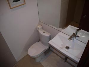 a bathroom with a white toilet and a sink at Bergen Villa in Frankfurt