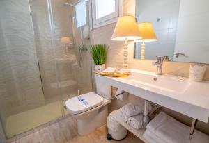 a bathroom with a toilet and a sink and a shower at Petit Malaga Congress in Málaga