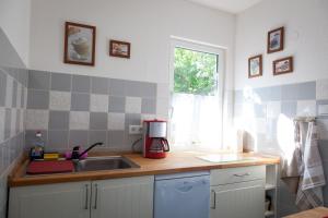 a kitchen with a sink and a counter top at Ferienhaus Gregor in Birkenwerder