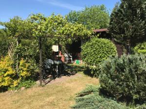 a garden with an old tractor in the yard at Apartament Orle Gniazdo in Reda