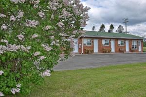 una casa con un árbol floreciente delante de ella en Motel Exquise en Coaticook