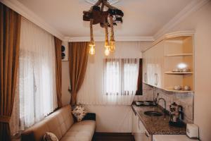 a living room with a couch and a kitchen at Ayder Palas Apart Hotel in Ayder Yaylasi +21 photos