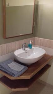 uma casa de banho com um lavatório branco e um espelho. em Gîte de Thirifays em Chiny