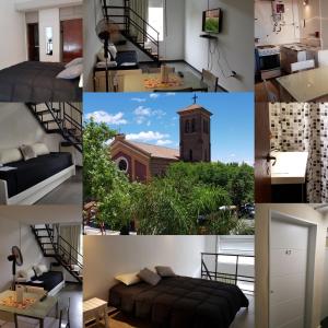 un collage de fotos de una habitación con iglesia en Departamento Loft VCP en Villa Carlos Paz