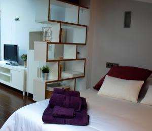 A bed or beds in a room at Atico Portales, Diseño en el casco antiguo de Logroño