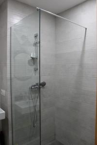 una doccia con una porta in vetro in un bagno di Bakuriani Valley a Bakuriani