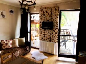 Televízia a/alebo spoločenská miestnosť v ubytovaní Dziki Apartament Panorama Gór, Duży Taras z Widokiem na Góry
