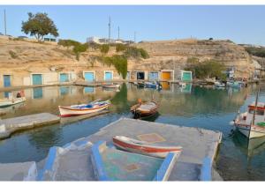 eine Gruppe von Booten liegt in einem Hafen vor Anker in der Unterkunft SeaScape Mandrakia in Mandrakia