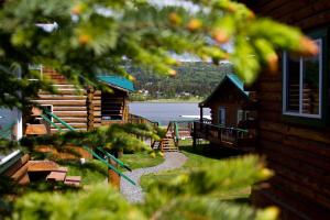 Cabaña de madera con vistas al agua en Homer Floatplane Lodge, en Homer