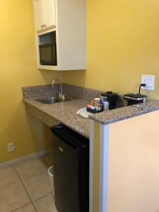 un comptoir de cuisine avec un évier et un micro-ondes dans l'établissement Encore Motel Near Marina Del Rey, Culver City & Venice, à Los Angeles