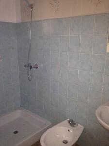 La salle de bains est pourvue d'une douche, de toilettes et d'un lavabo. dans l'établissement Gîte des Géraniums, à Crestet