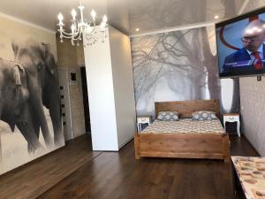 1 dormitorio con 1 cama y TV. en Zhemchuzhnie apartments on Marselskaya en Odesa