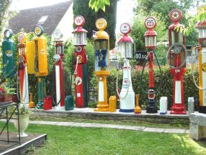 a bunch of fire hydrants lined up in a yard at vegas in Mer