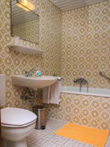 een badkamer met een toilet, een wastafel en een bad bij Hotel Zur Suhle in Eschbach