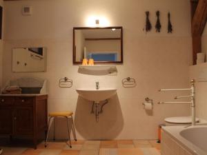a bathroom with a sink and a mirror at Buschenhagen Rustic Getaway in Buschenhagen +32 photos