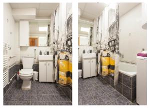 two pictures of a bathroom with a toilet and a sink at Tina Apartments in Skopje