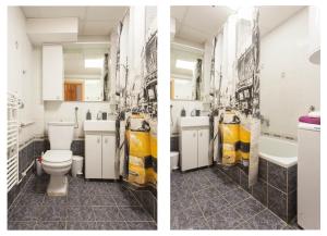 two pictures of a bathroom with a toilet and a sink at Tina Apartments in Skopje