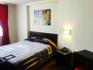 1 dormitorio con 1 cama y una pintura en la pared en Hotel San José Ipiales, en Ipiales
