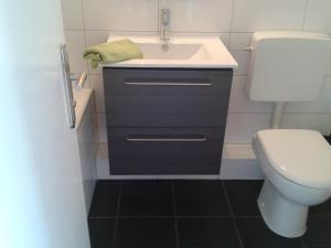 a bathroom with a sink and a toilet at Deichstern in Bremerhaven