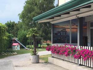 una tienda con flores rosas en una ventana en Albergo Rosa, en Cavallino-Treporti