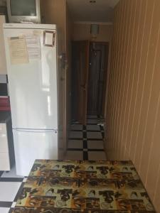una cucina con frigorifero bianco e un corridoio di Vasileva a Kam"janec'-Podil's'kyj