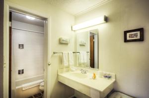 a bathroom with a sink and a mirror at Roadrunner Lodge Motel in Tucumcari