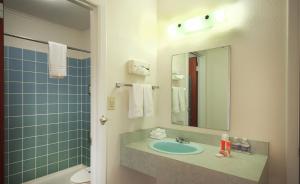 a bathroom with a sink and a mirror at Roadrunner Lodge Motel in Tucumcari
