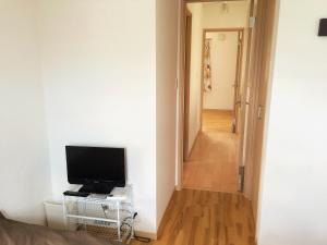 a living room with a television and a hallway at Katsuragawa House in Kami-tobachō