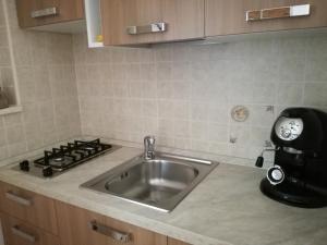 cocina con fregadero y fogones en Apartment Altomare en Cala Gonone