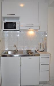 cocina con fregadero y microondas en Apartments Ljubica, en Makarska